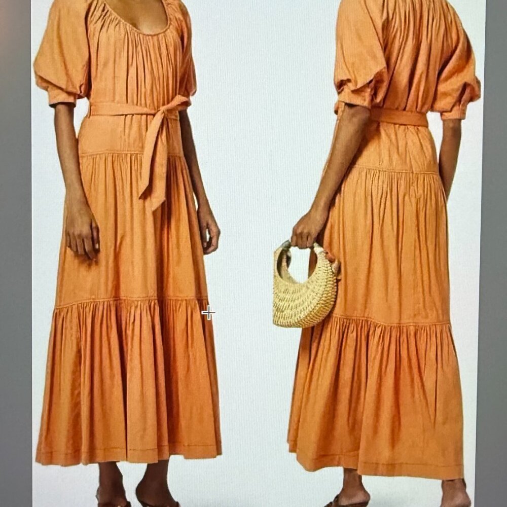 NWT Jonathan Simkhai August Midi Maxi Dress Linen Puff Sleeve Size 4